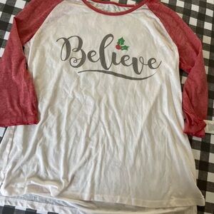 Believe Raglan Sleeve Shirt - Red and White
